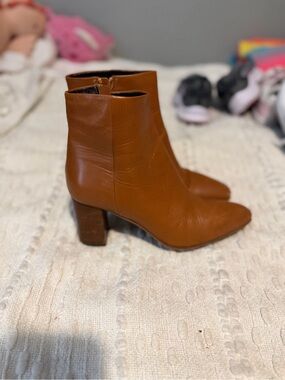 Aquatalia Cognac Leather Block Heel Ankle Boots